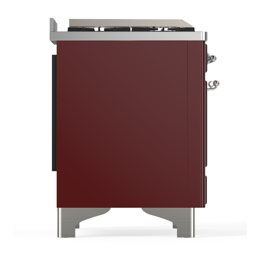 ILVE UM60FQNR3BUC Majestic III 60 inch Dual Fuel Range with 9 Burners and Griddle, Dual Function Burner up to 25,000 BTU (Natural Gas, Solid Door, Burgundy, Chrome) 8 ILVE-UM60FQNR3BUC-Right Side View
