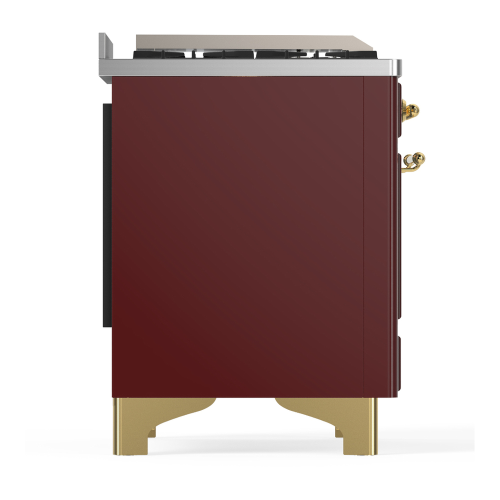 ILVE UM60FQNR3BUG Majestic III 60 inch Dual Fuel Range with 9 Burners and Griddle, Dual Function Burner up to 25,000 BTU (Natural Gas, Solid Door, Burgundy, Brass) 8 ILVE-UM60FQNR3BUG-Right Side View