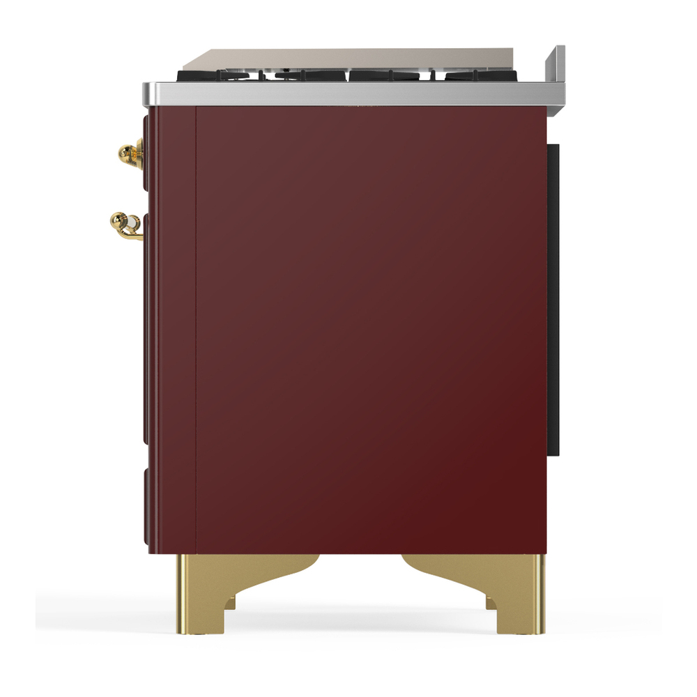 ILVE UM60FQNR3BUG Majestic III 60 inch Dual Fuel Range with 9 Burners and Griddle, Dual Function Burner up to 25,000 BTU (Natural Gas, Solid Door, Burgundy, Brass) 9 ILVE-UM60FQNR3BUG-Left Side View