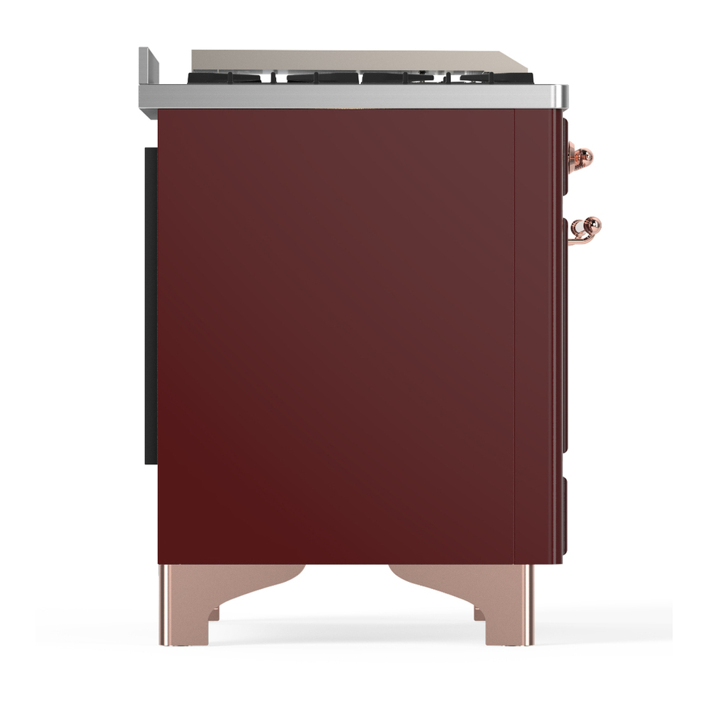 ILVE UM60FQNR3BUPLP Majestic III 60 inch Dual Fuel Range with 9 Burners and Griddle, Dual Function Burner up to 25,000 BTU (Liquid Propane, Solid Door, Burgundy, Copper) 8 ILVE-UM60FQNR3BUPLP-Right Side View