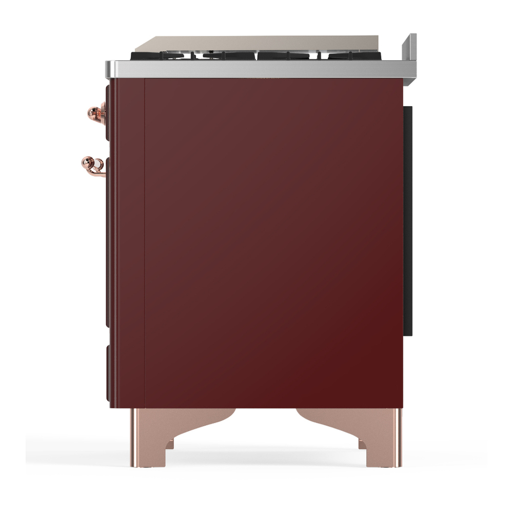 ILVE UM60FQNR3BUPLP Majestic III 60 inch Dual Fuel Range with 9 Burners and Griddle, Dual Function Burner up to 25,000 BTU (Liquid Propane, Solid Door, Burgundy, Copper) 9 ILVE-UM60FQNR3BUPLP-Left Side View