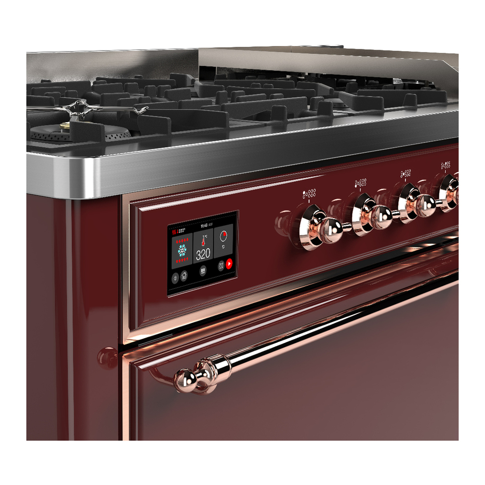 ILVE UM60FQNR3BUP Majestic III 60 inch Dual Fuel Range with 9 Burners and Griddle, Dual Function Burner up to 25,000 BTU (Natural Gas, Solid Door, Burgundy, Copper) 7 ILVE-UM60FQNR3BUP-Control Knobs View