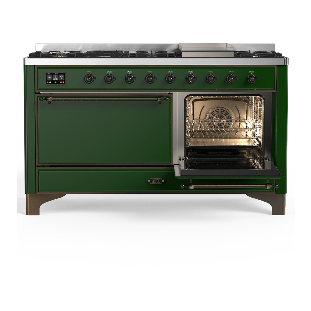 ILVE UM60FQNR3EGBLP Majestic III 60 inch Dual Fuel Range with 9 Burners and Griddle, Dual Function Burner up to 25,000 BTU (Liquid Propane, Solid Door, Emerald Green, Burnished) 4 ILVE-UM60FQNR3EGBLP-Secondary Oven Open View