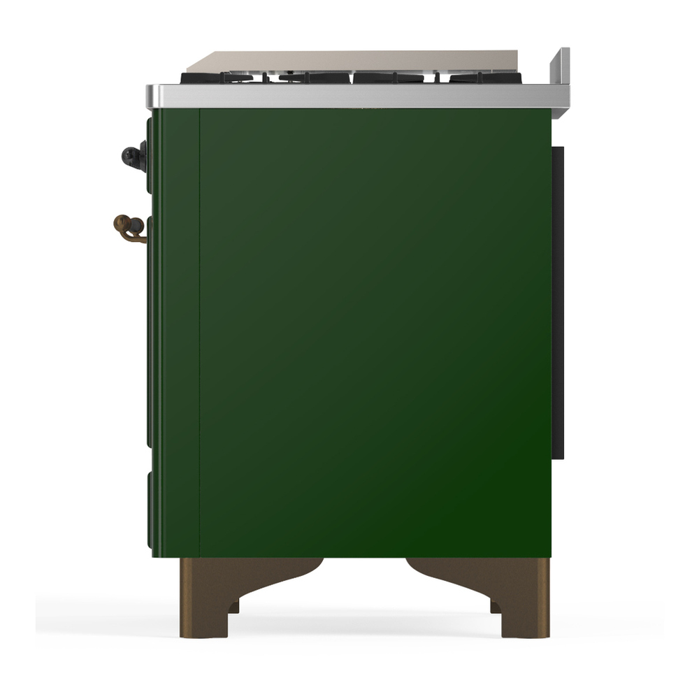 ILVE UM60FQNR3EGBLP Majestic III 60 inch Dual Fuel Range with 9 Burners and Griddle, Dual Function Burner up to 25,000 BTU (Liquid Propane, Solid Door, Emerald Green, Burnished) 9 ILVE-UM60FQNR3EGBLP-Left Side View