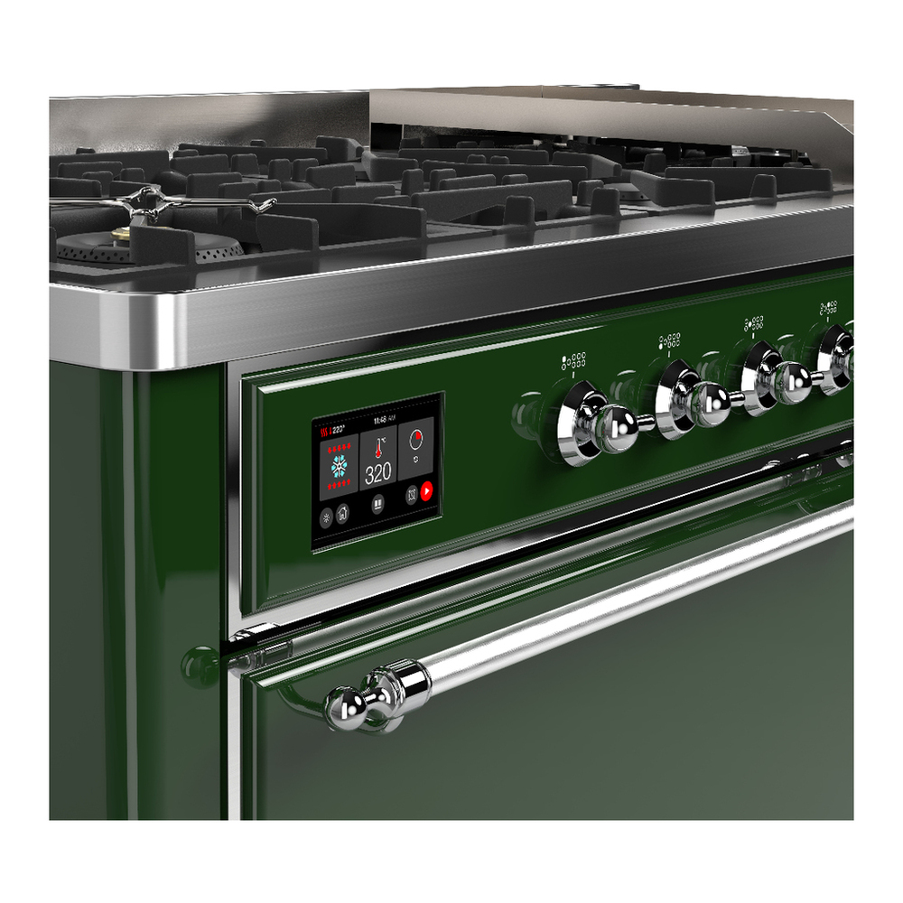 ILVE UM60FQNR3EGC Majestic III 60 inch Dual Fuel Range with 9 Burners and Griddle, Dual Function Burner up to 25,000 BTU (Natural Gas, Solid Door, Emerald Green, Chrome) 7 ILVE-UM60FQNR3EGC-Control Knobs View