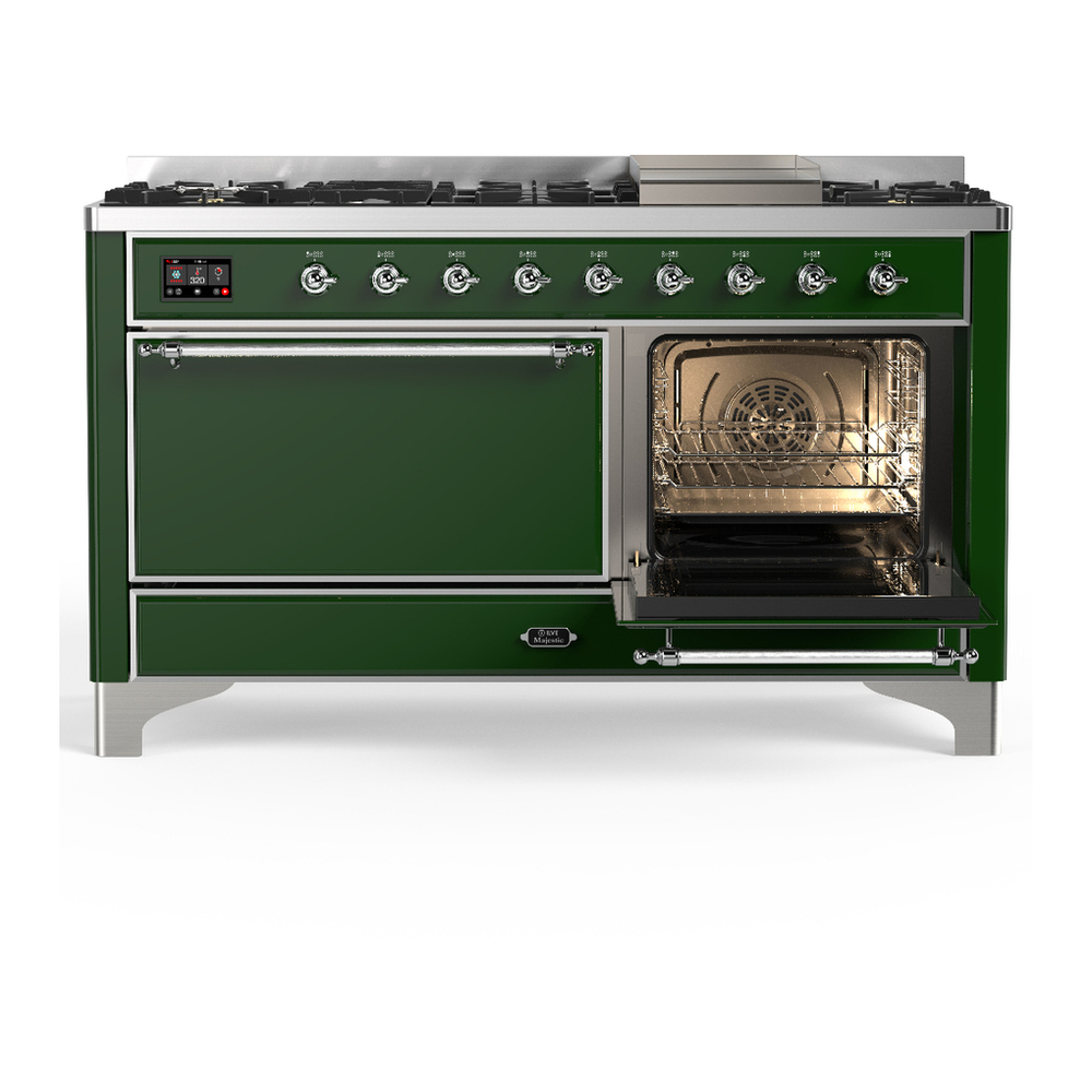 ILVE UM60FQNR3EGC Majestic III 60 inch Dual Fuel Range with 9 Burners and Griddle, Dual Function Burner up to 25,000 BTU (Natural Gas, Solid Door, Emerald Green, Chrome) 4 ILVE-UM60FQNR3EGC-Secondary Oven Open View