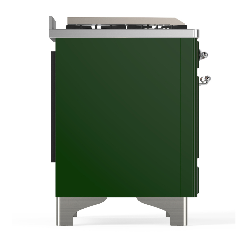 ILVE UM60FQNR3EGC Majestic III 60 inch Dual Fuel Range with 9 Burners and Griddle, Dual Function Burner up to 25,000 BTU (Natural Gas, Solid Door, Emerald Green, Chrome) 8 ILVE-UM60FQNR3EGC-Right Side View