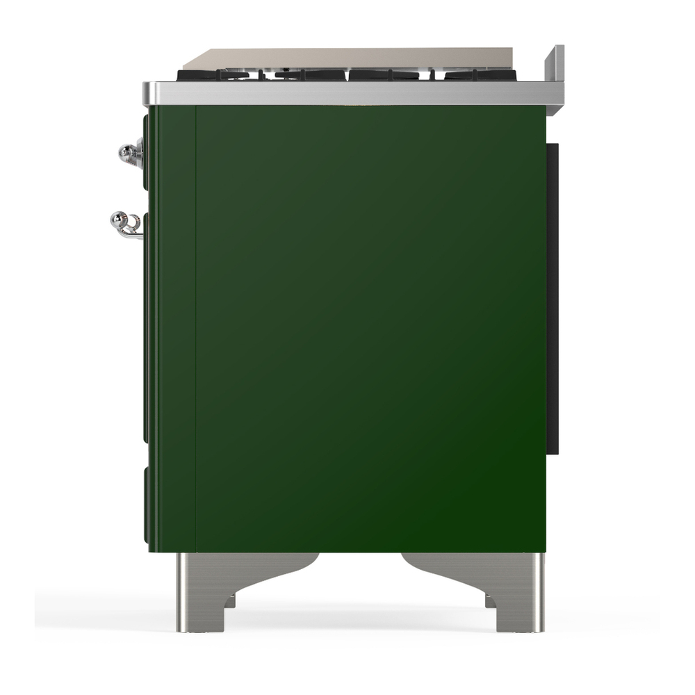 ILVE UM60FQNR3EGC Majestic III 60 inch Dual Fuel Range with 9 Burners and Griddle, Dual Function Burner up to 25,000 BTU (Natural Gas, Solid Door, Emerald Green, Chrome) 9 ILVE-UM60FQNR3EGC-Left Side View