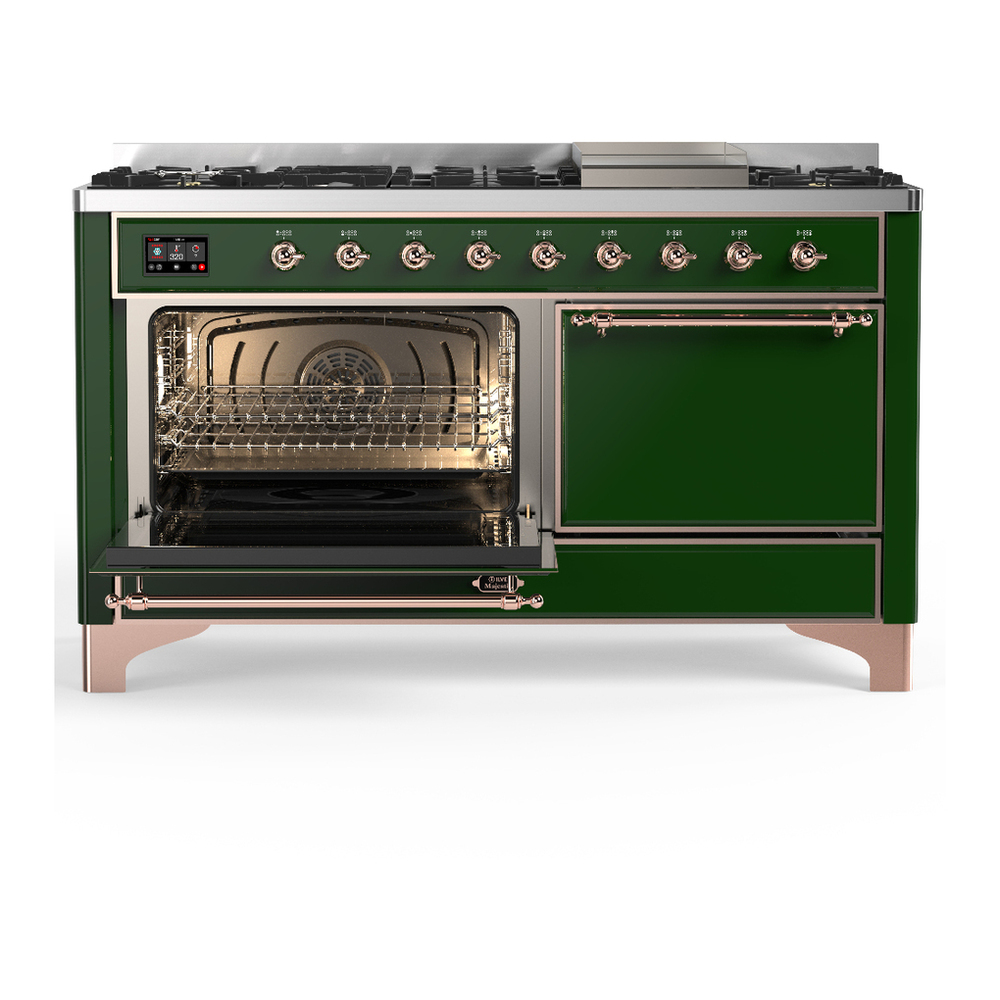 ILVE UM60FQNR3EGPLP Majestic III 60 inch Dual Fuel Range with 9 Burners and Griddle, Dual Function Burner up to 25,000 BTU (Liquid Propane, Solid Door, Emerald Green, Copper) 3 ILVE-UM60FQNR3EGPLP-Primary Oven Open View