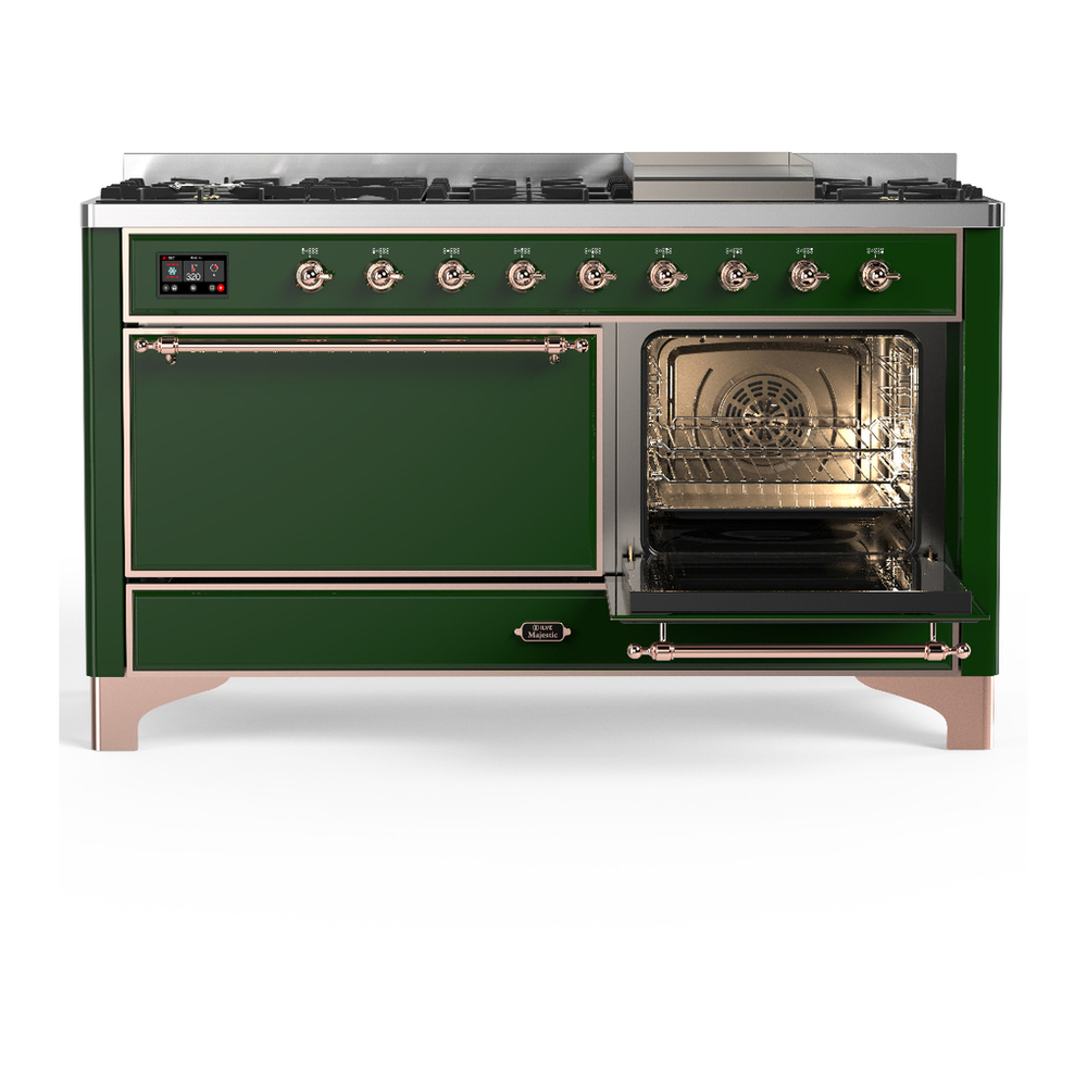 ILVE UM60FQNR3EGP Majestic III 60 inch Dual Fuel Range with 9 Burners and Griddle, Dual Function Burner up to 25,000 BTU (Natural Gas, Solid Door, Emerald Green, Copper) 4 ILVE-UM60FQNR3EGP-Secondary Oven Open View