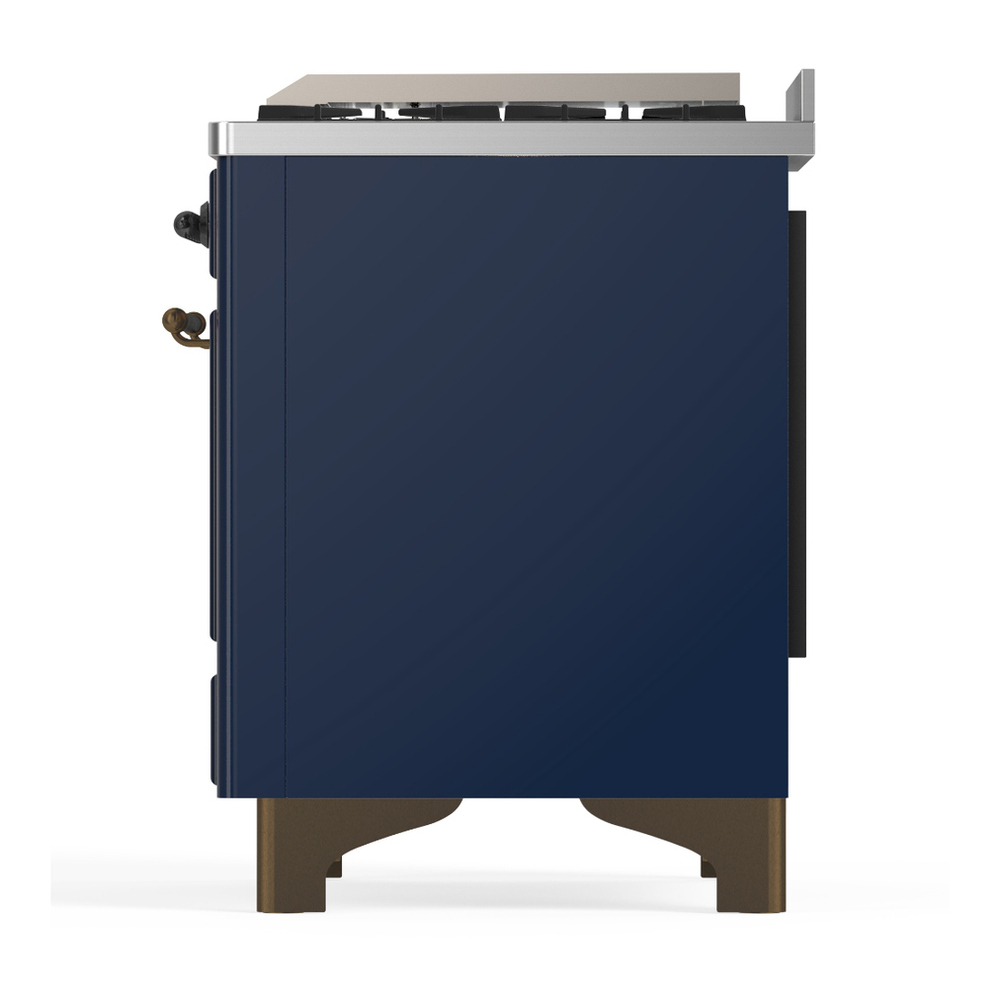 ILVE UM60FQNR3MBBLP Majestic III 60 inch Dual Fuel Range with 9 Burners and Griddle, Dual Function Burner up to 25,000 BTU (Liquid Propane, Solid Door, Midnight Blue, Burnished) 9 ILVE-UM60FQNR3MBBLP-Left Side View
