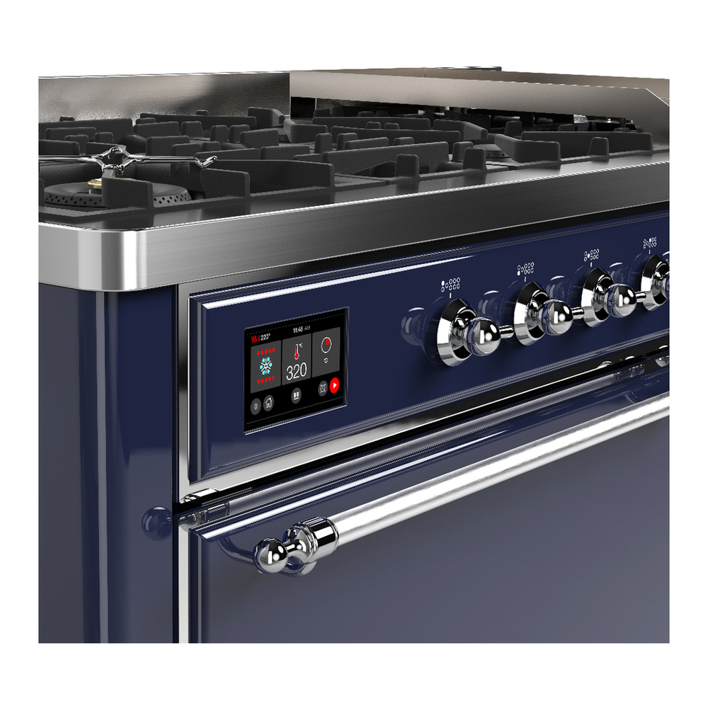 ILVE UM60FQNR3MBCLP Majestic III 60 inch Dual Fuel Range with 9 Burners and Griddle, Dual Function Burner up to 25,000 BTU (Liquid Propane, Solid Door, Midnight Blue, Chrome) 7 ILVE-UM60FQNR3MBCLP-Control Knobs View