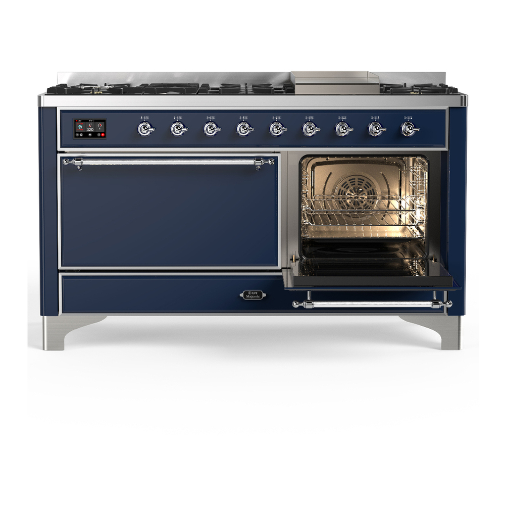 ILVE UM60FQNR3MBC Majestic III 60 inch Dual Fuel Range with 9 Burners and Griddle, Dual Function Burner up to 25,000 BTU (Natural Gas, Solid Door, Midnight Blue, Chrome) 4 ILVE-UM60FQNR3MBC-Secondary Oven Open View