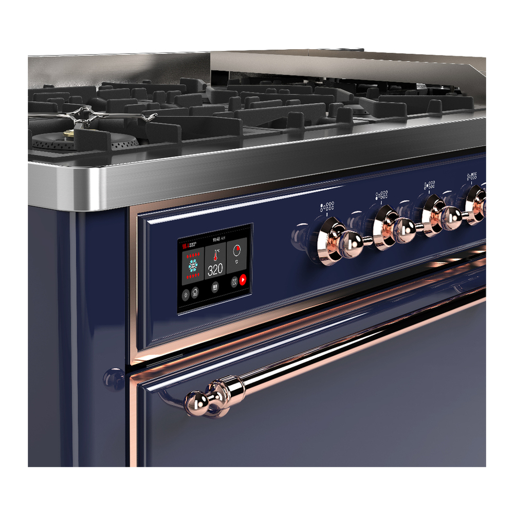ILVE UM60FQNR3MBP Majestic III 60 inch Dual Fuel Range with 9 Burners and Griddle, Dual Function Burner up to 25,000 BTU (Natural Gas, Solid Door, Midnight Blue, Copper) 7 ILVE-UM60FQNR3MBP-Control Knobs View