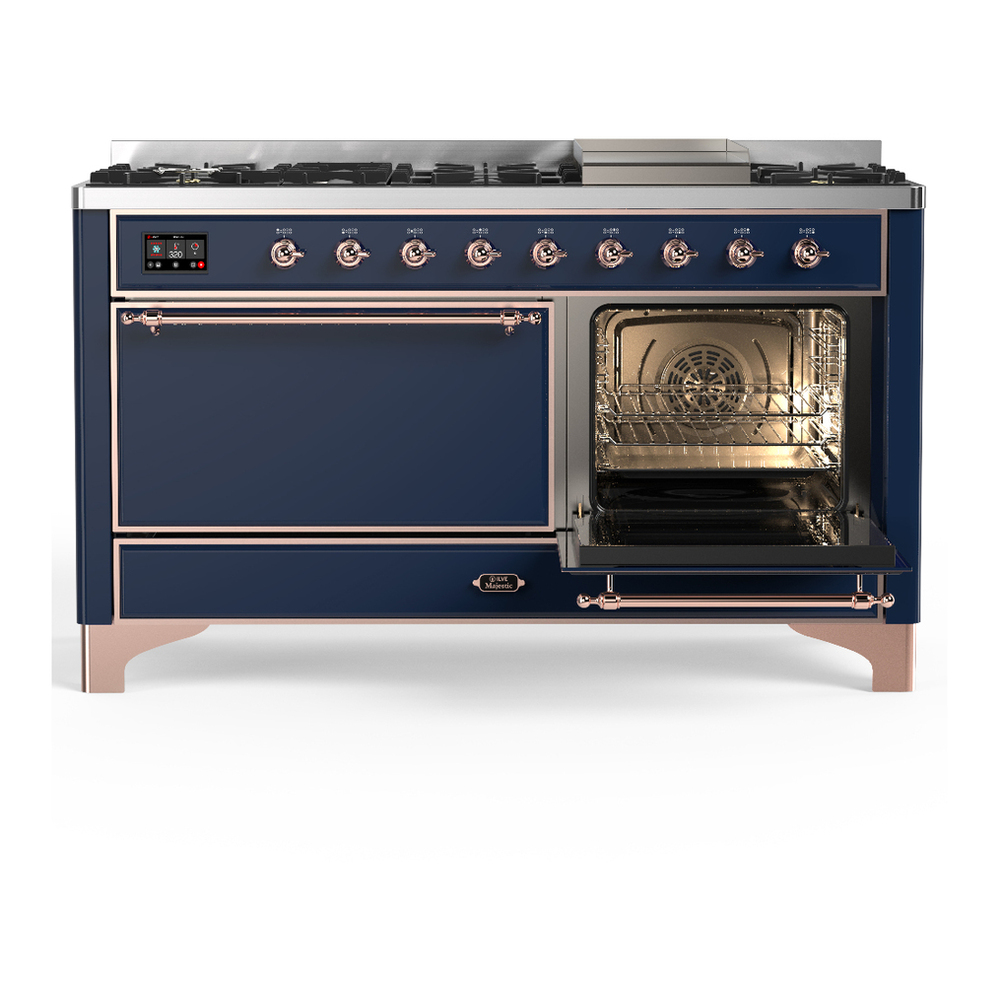 ILVE UM60FQNR3MBP Majestic III 60 inch Dual Fuel Range with 9 Burners and Griddle, Dual Function Burner up to 25,000 BTU (Natural Gas, Solid Door, Midnight Blue, Copper) 4 ILVE-UM60FQNR3MBP-Secondary Oven Open View