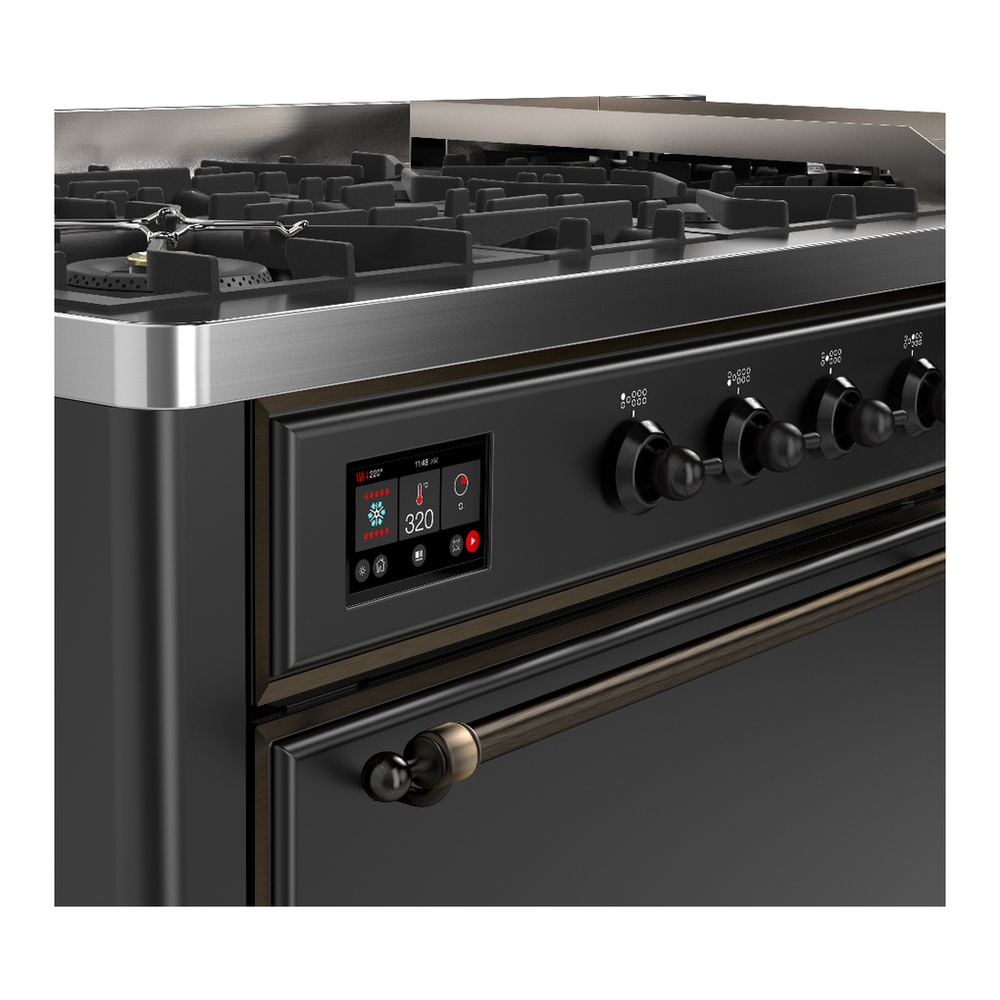 ILVE UM60FQNR3MGBLP Majestic III 60 inch Dual Fuel Range with 9 Burners and Griddle, Dual Function Burner up to 25,000 BTU (Liquid Propane, Solid Door, Graphite Matte, Burnished) 7 ILVE-UM60FQNR3MGBLP-Control Knobs View