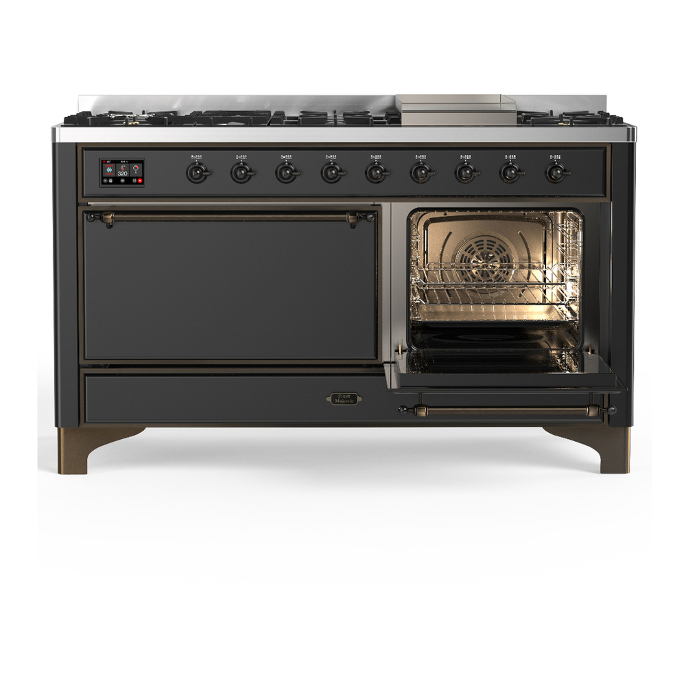 ILVE UM60FQNR3MGBLP Majestic III 60 inch Dual Fuel Range with 9 Burners and Griddle, Dual Function Burner up to 25,000 BTU (Liquid Propane, Solid Door, Graphite Matte, Burnished) 4 ILVE-UM60FQNR3MGBLP-Secondary Oven Open View