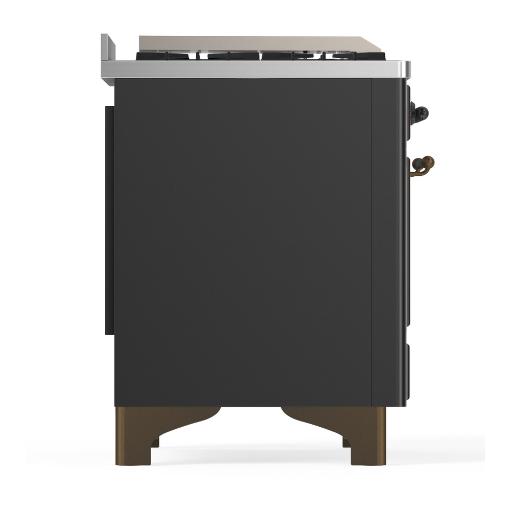 ILVE UM60FQNR3MGB Majestic III 60 inch Dual Fuel Range with 9 Burners and Griddle, Dual Function Burner up to 25,000 BTU (Natural Gas, Solid Door, Graphite Matte, Burnished) 8 ILVE-UM60FQNR3MGB-Right Side View