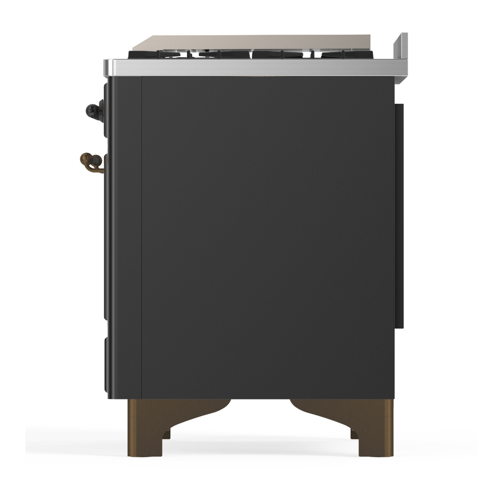 ILVE UM60FQNR3MGB Majestic III 60 inch Dual Fuel Range with 9 Burners and Griddle, Dual Function Burner up to 25,000 BTU (Natural Gas, Solid Door, Graphite Matte, Burnished) 9 ILVE-UM60FQNR3MGB-Left Side View