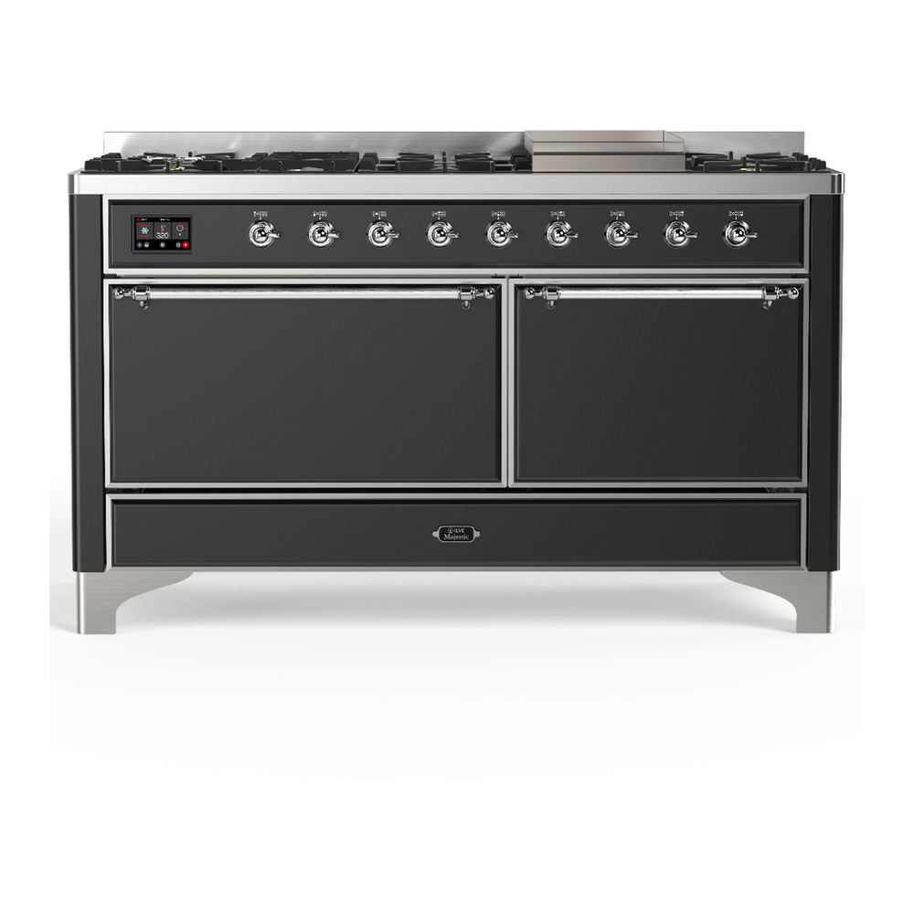 ILVE UM60FQNR3MGCLP Majestic III 60 inch Dual Fuel Range with 9 Burners and Griddle, Dual Function Burner up to 25,000 BTU (Liquid Propane, Solid Door, Graphite Matte, Chrome) 1 UM60FQNR3MGCLP