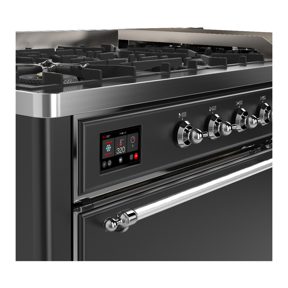 ILVE UM60FQNR3MGC Majestic III 60 inch Dual Fuel Range with 9 Burners and Griddle, Dual Function Burner up to 25,000 BTU (Natural Gas, Solid Door, Graphite Matte, Chrome) 7 ILVE-UM60FQNR3MGC-Control Knobs View