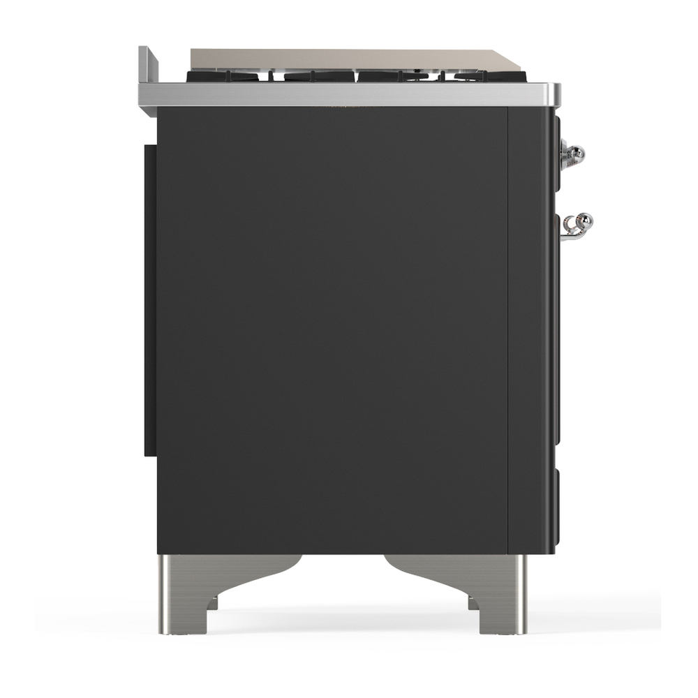 ILVE UM60FQNR3MGC Majestic III 60 inch Dual Fuel Range with 9 Burners and Griddle, Dual Function Burner up to 25,000 BTU (Natural Gas, Solid Door, Graphite Matte, Chrome) 8 ILVE-UM60FQNR3MGC-Right Side View
