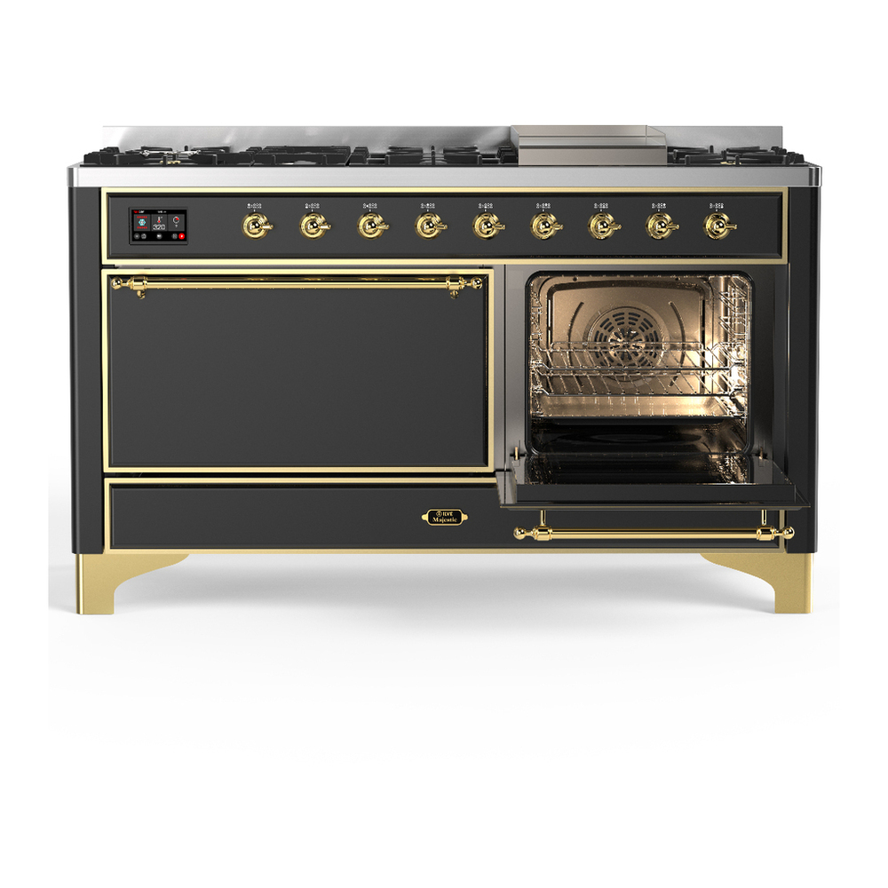 ILVE UM60FQNR3MGG Majestic III 60 inch Dual Fuel Range with 9 Burners and Griddle, Dual Function Burner up to 25,000 BTU (Natural Gas, Solid Door, Graphite Matte, Brass) 4 ILVE-UM60FQNR3MGG-Secondary Oven Open View