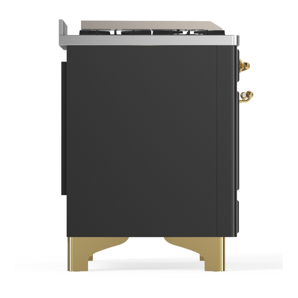 ILVE UM60FQNR3MGG Majestic III 60 inch Dual Fuel Range with 9 Burners and Griddle, Dual Function Burner up to 25,000 BTU (Natural Gas, Solid Door, Graphite Matte, Brass) 8 ILVE-UM60FQNR3MGG-Right Side View