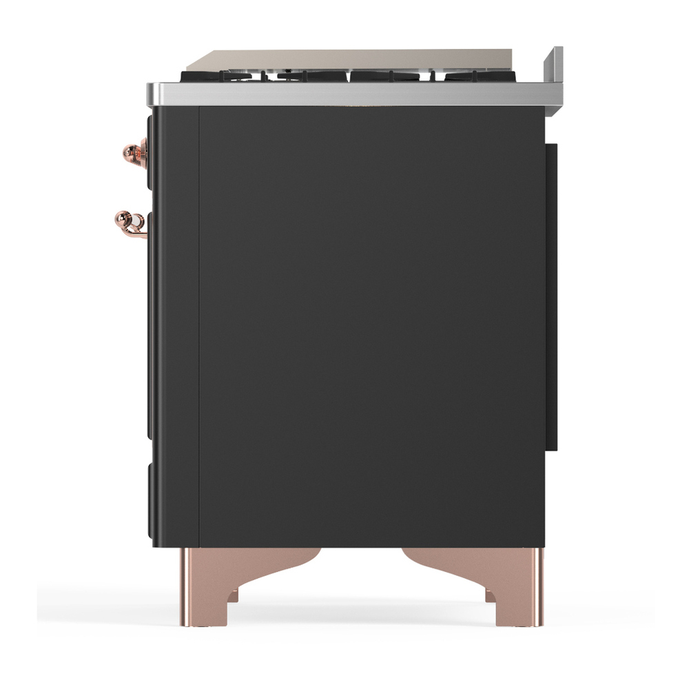 ILVE UM60FQNR3MGP Majestic III 60 inch Dual Fuel Range with 9 Burners and Griddle, Dual Function Burner up to 25,000 BTU (Natural Gas, Solid Door, Graphite Matte, Copper) 9 ILVE-UM60FQNR3MGP-Left Side View