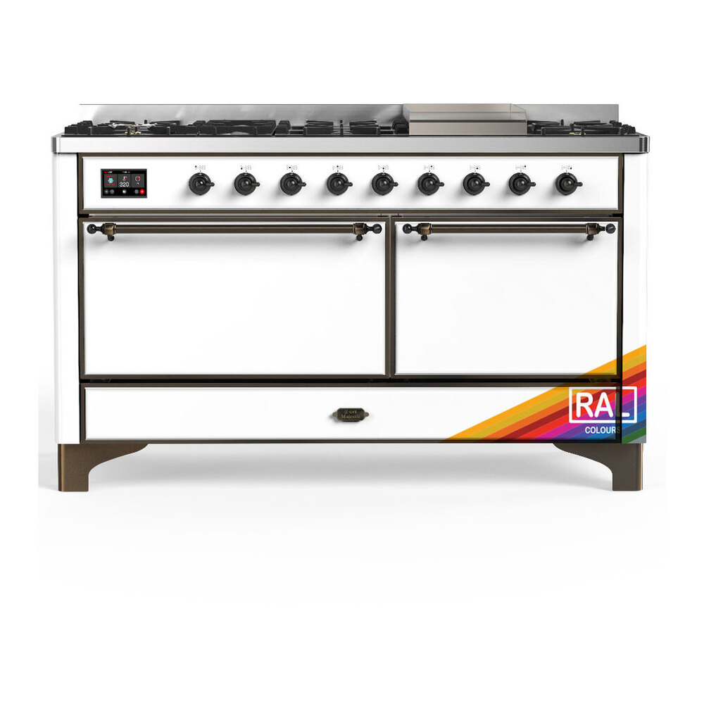 ILVE UM60FQNR3RABLP Majestic III 60 inch Dual Fuel Range with 9 Burners and Griddle, Dual Function Burner up to 25,000 BTU (Liquid Propane, Solid Door, RAL, Burnished) 1 UM60FQNR3RABLP