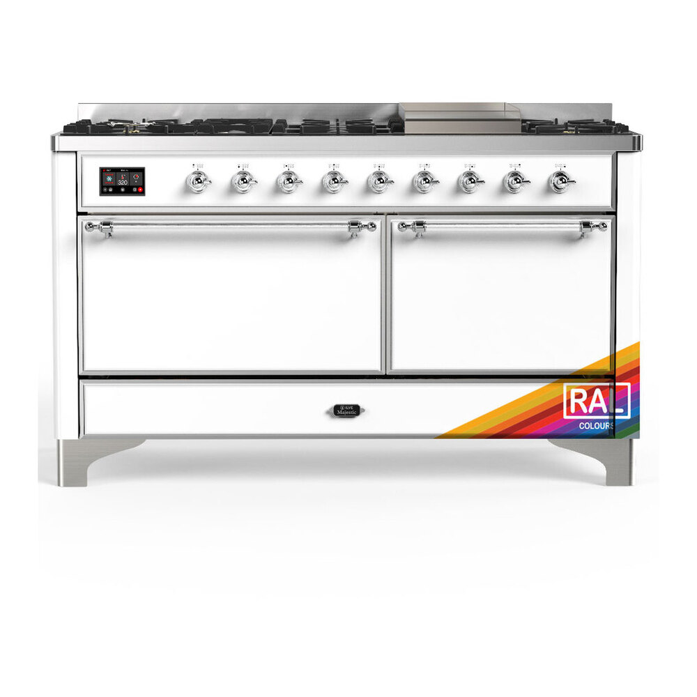 ILVE UM60FQNR3RACLP Majestic III 60 inch Dual Fuel Range with 9 Burners and Griddle, Dual Function Burner up to 25,000 BTU (Liquid Propane, Solid Door, RAL, Chrome) 1 UM60FQNR3RACLP