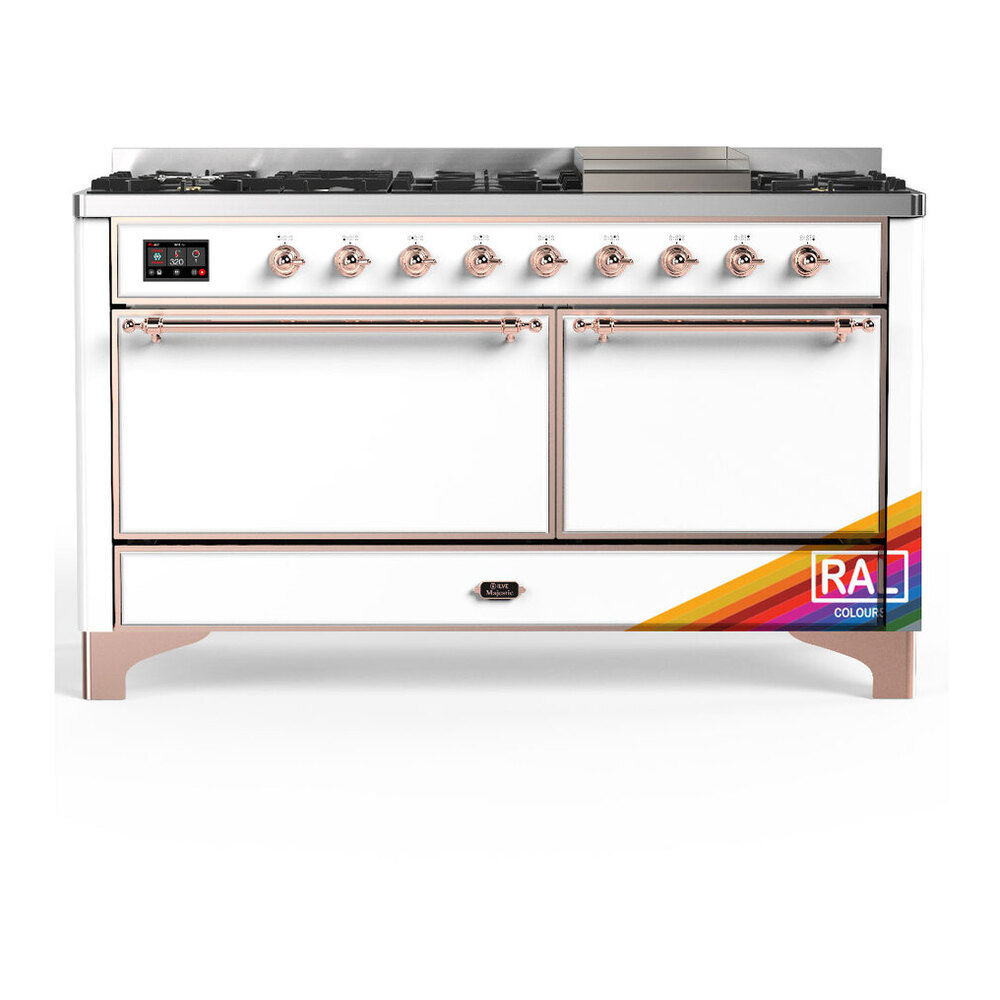 ILVE UM60FQNR3RAP Majestic III 60 inch Dual Fuel Range with 9 Burners and Griddle, Dual Function Burner up to 25,000 BTU (Natural Gas, Solid Door, RAL, Copper) 1 UM60FQNR3RAP