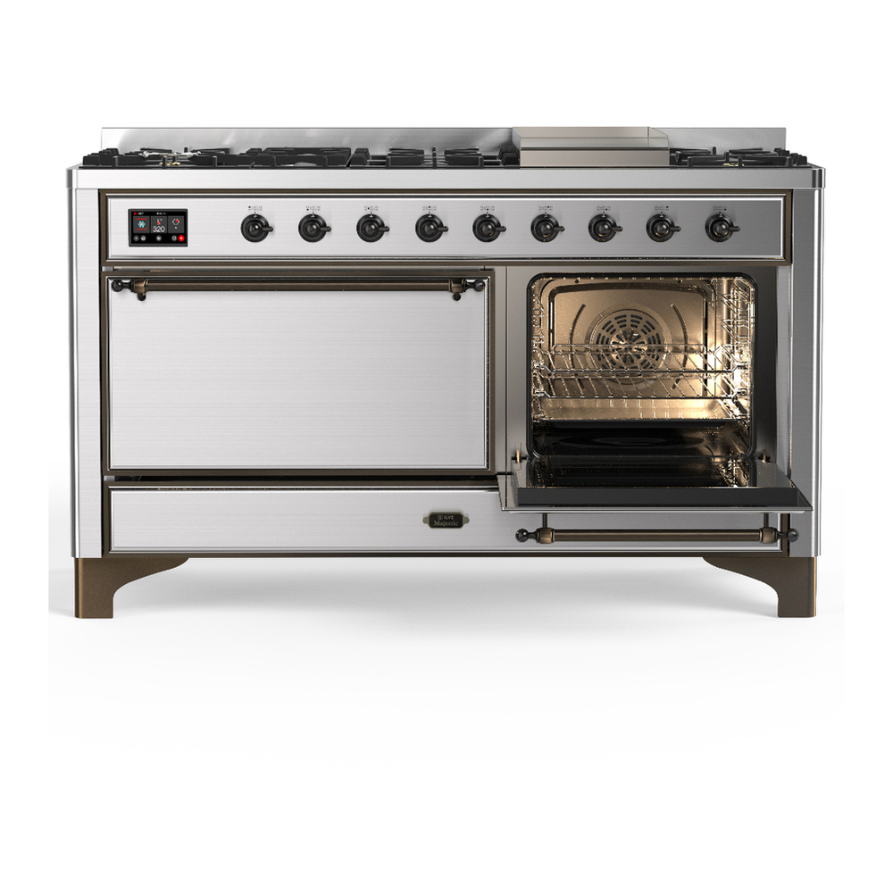 ILVE UM60FQNR3SSBLP Majestic III 60 inch Dual Fuel Range with 9 Burners and Griddle, Dual Function Burner up to 25,000 BTU (Liquid Propane, Solid Door, Stainless Steel, Burnished) 4 ILVE-UM60FQNR3SSBLP-Secondary Oven Open View