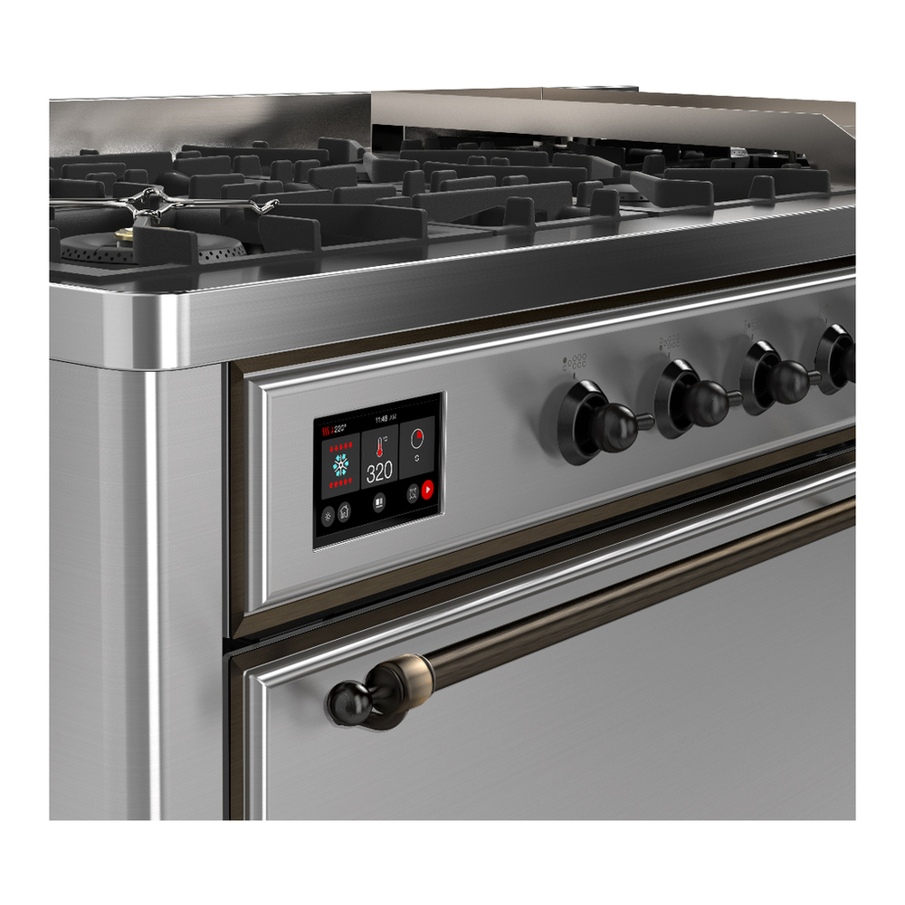 ILVE UM60FQNR3SSB Majestic III 60 inch Dual Fuel Range with 9 Burners and Griddle, Dual Function Burner up to 25,000 BTU (Natural Gas, Solid Door, Stainless Steel, Burnished) 7 ILVE-UM60FQNR3SSB-Control Knobs View