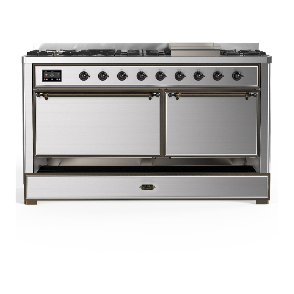 ILVE UM60FQNR3SSB Majestic III 60 inch Dual Fuel Range with 9 Burners and Griddle, Dual Function Burner up to 25,000 BTU (Natural Gas, Solid Door, Stainless Steel, Burnished) 5 ILVE-UM60FQNR3SSB-Drawer Open View