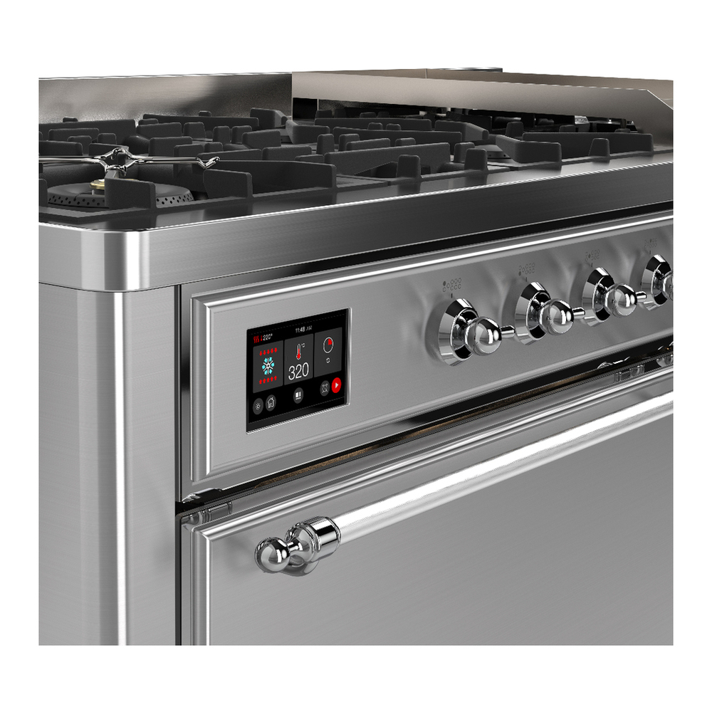 ILVE UM60FQNR3SSCLP Majestic III 60 inch Dual Fuel Range with 9 Burners and Griddle, Dual Function Burner up to 25,000 BTU (Liquid Propane, Solid Door, Stainless Steel, Chrome) 7 ILVE-UM60FQNR3SSCLP-Control Knobs View