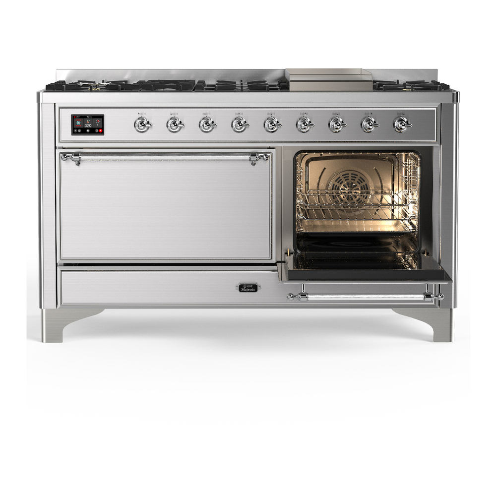 ILVE UM60FQNR3SSCLP Majestic III 60 inch Dual Fuel Range with 9 Burners and Griddle, Dual Function Burner up to 25,000 BTU (Liquid Propane, Solid Door, Stainless Steel, Chrome) 4 ILVE-UM60FQNR3SSCLP-Secondary Oven Open View