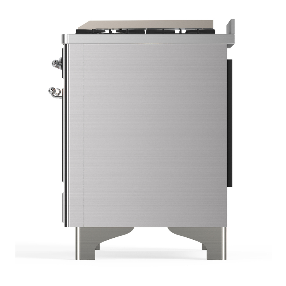 ILVE UM60FQNR3SSCLP Majestic III 60 inch Dual Fuel Range with 9 Burners and Griddle, Dual Function Burner up to 25,000 BTU (Liquid Propane, Solid Door, Stainless Steel, Chrome) 9 ILVE-UM60FQNR3SSCLP-Left Side View