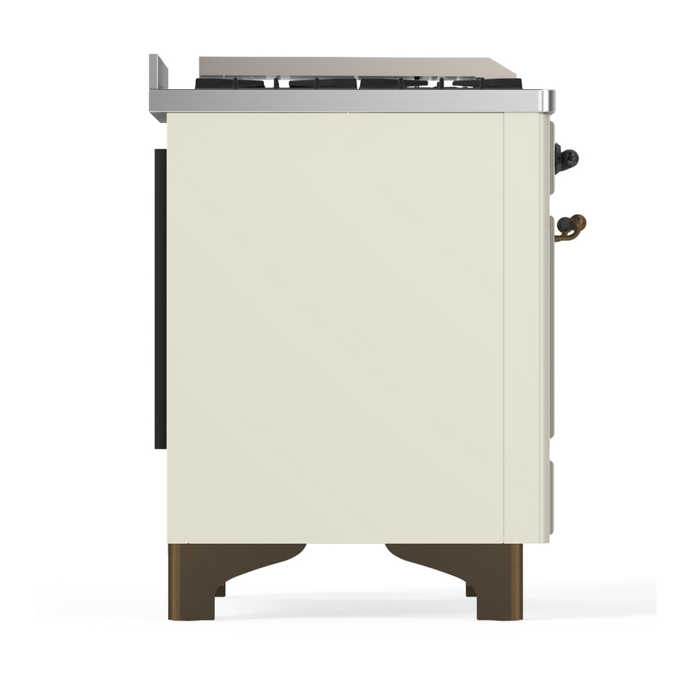 ILVE UM60FSNR3AWB Majestic III 60 inch Dual Fuel Range with 7 Burners, Griddle and French Top, Dual Function Burner with up to 25,000 BTU (Natural Gas, Triple Glass Door, Antique White, Burnished) 8 ILVE-UM60FSNR3AWB-Right Side View