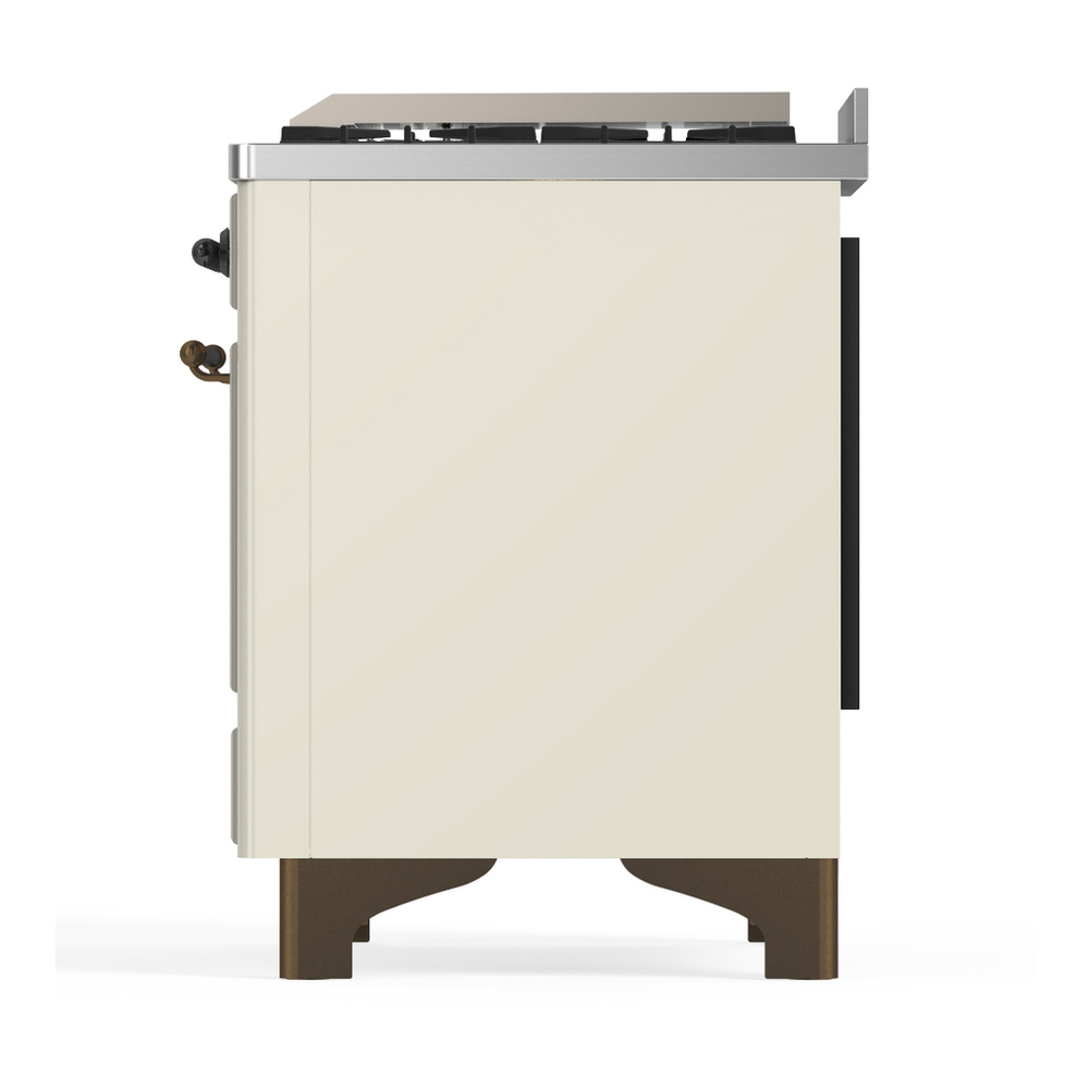 ILVE UM60FSNR3AWB Majestic III 60 inch Dual Fuel Range with 7 Burners, Griddle and French Top, Dual Function Burner with up to 25,000 BTU (Natural Gas, Triple Glass Door, Antique White, Burnished) 9 ILVE-UM60FSNR3AWB-Left Side View