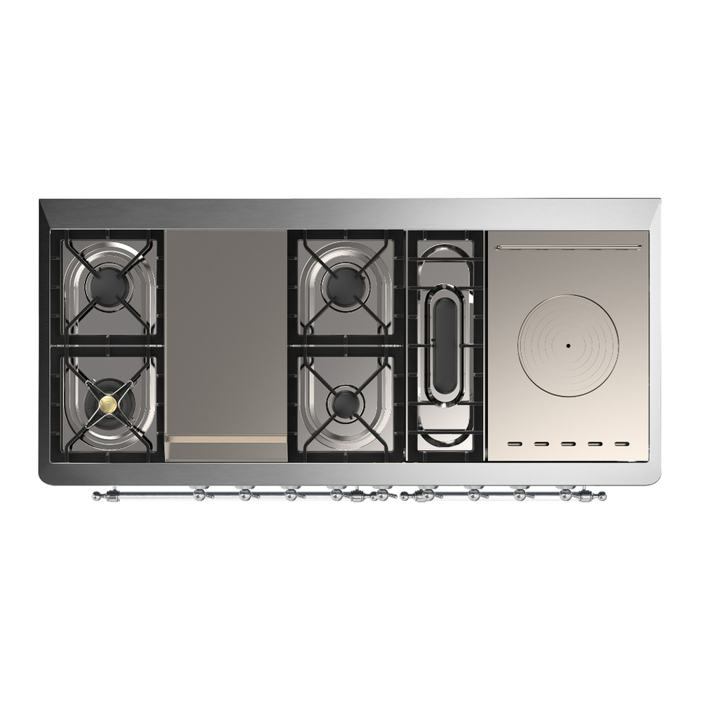 ILVE UM60FSNR3AWC Majestic III 60 inch Dual Fuel Range with 7 Burners, Griddle and French Top, Dual Function Burner with up to 25,000 BTU (Natural Gas, Triple Glass Door, Antique White, Chrome) 6 ILVE-UM60FSNR3AWC-Top View