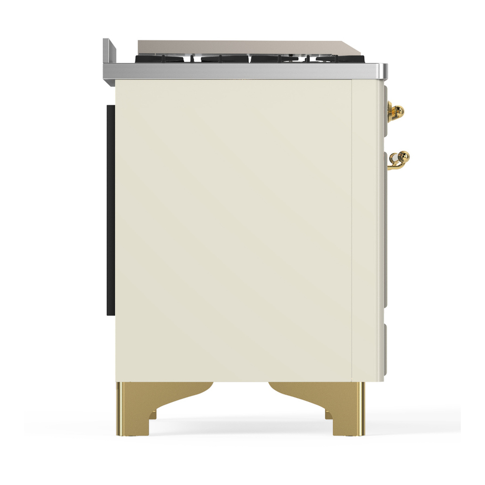 ILVE UM60FSNR3AWGLP Majestic III 60 inch Dual Fuel Range with 7 Burners, Griddle and French Top, Dual Function Burner with up to 25,000 BTU (Liquid Propane, Triple Glass Door, Antique White, Brass) 8 ILVE-UM60FSNR3AWGLP-Right Side View