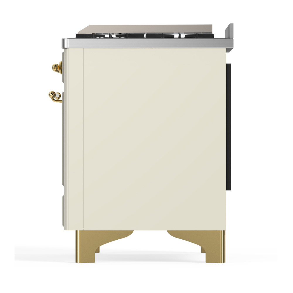ILVE UM60FSNR3AWGLP Majestic III 60 inch Dual Fuel Range with 7 Burners, Griddle and French Top, Dual Function Burner with up to 25,000 BTU (Liquid Propane, Triple Glass Door, Antique White, Brass) 9 ILVE-UM60FSNR3AWGLP-Left Side View