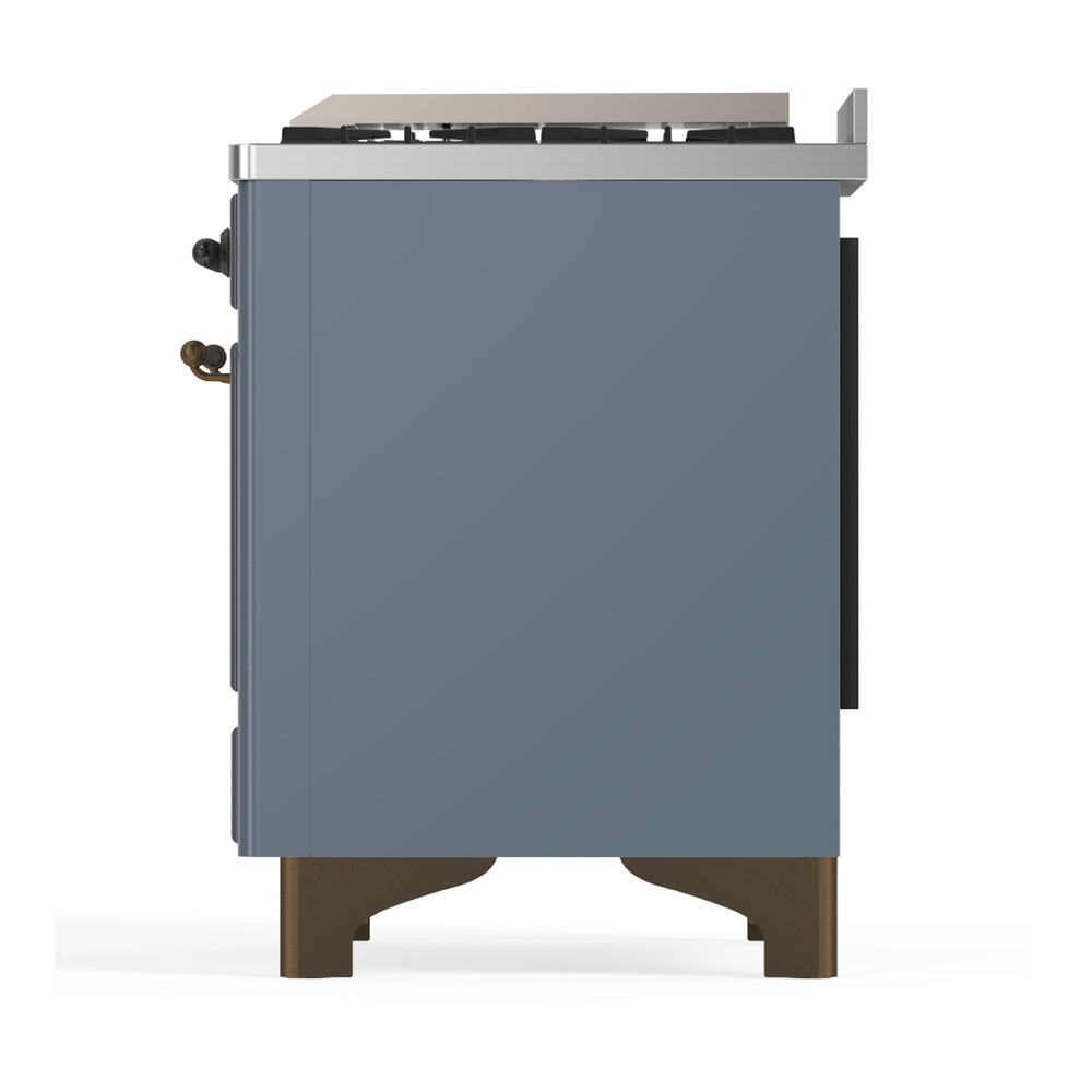 ILVE UM60FSNR3BGB Majestic III 60 inch Dual Fuel Range with 7 Burners, Griddle and French Top, Dual Function Burner with up to 25,000 BTU (Natural Gas, Triple Glass Door, Blue Grey, Burnished) 9 ILVE-UM60FSNR3BGB-Left Side View