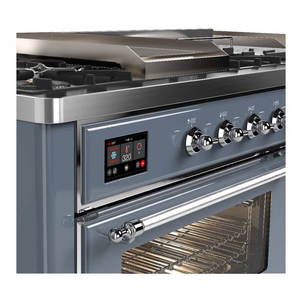 ILVE UM60FSNR3BGC Majestic III 60 inch Dual Fuel Range with 7 Burners, Griddle and French Top, Dual Function Burner with up to 25,000 BTU (Natural Gas, Triple Glass Door, Blue Grey, Chrome) 7 ILVE-UM60FSNR3BGC-Control Knobs View