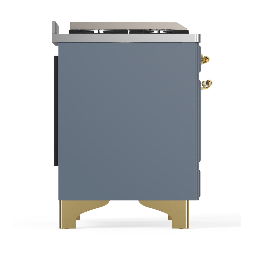ILVE UM60FSNR3BGG Majestic III 60 inch Dual Fuel Range with 7 Burners, Griddle and French Top, Dual Function Burner with up to 25,000 BTU (Natural Gas, Triple Glass Door, Blue Grey, Brass) 8 ILVE-UM60FSNR3BGG-Right Side View