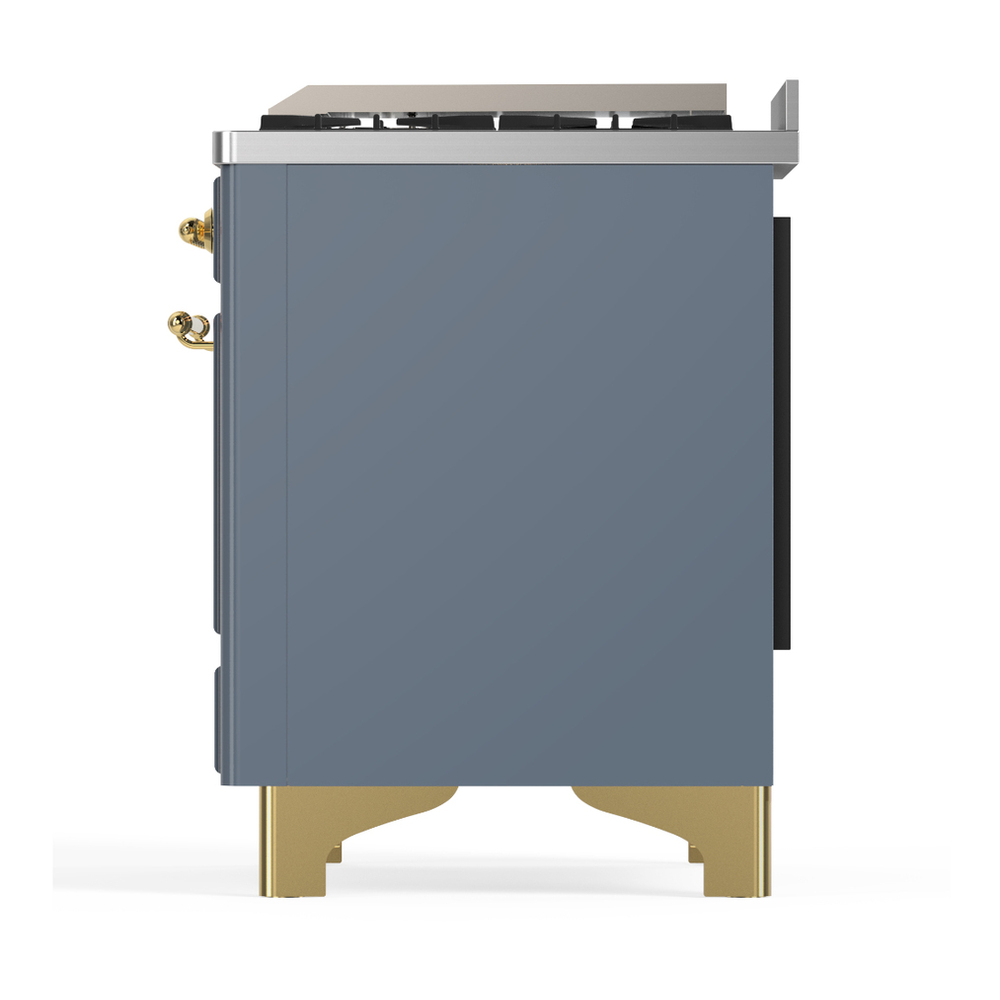 ILVE UM60FSNR3BGG Majestic III 60 inch Dual Fuel Range with 7 Burners, Griddle and French Top, Dual Function Burner with up to 25,000 BTU (Natural Gas, Triple Glass Door, Blue Grey, Brass) 9 ILVE-UM60FSNR3BGG-Left Side View