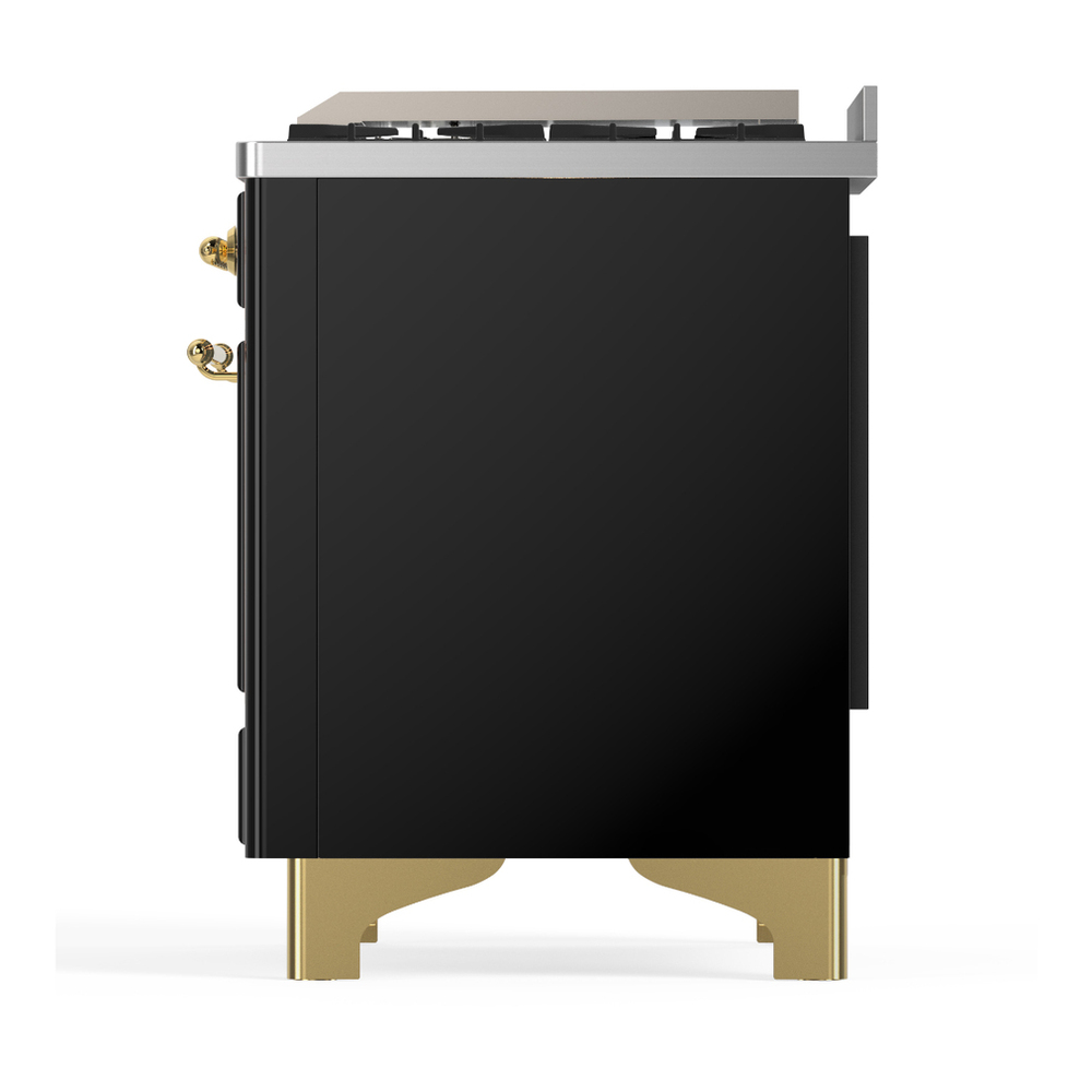 ILVE UM60FSNR3BKG Majestic III 60 inch Dual Fuel Range with 7 Burners, Griddle and French Top, Dual Function Burner with up to 25,000 BTU (Natural Gas, Triple Glass Door, Glossy Black, Brass) 9 ILVE-UM60FSNR3BKG-Left Side View