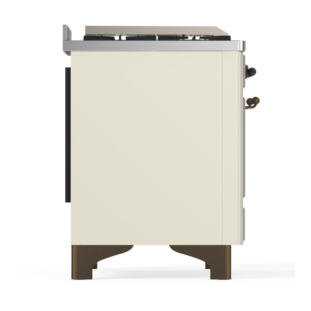 ILVE UM60FSQNR3AWBLP Majestic III 60 inch Dual Fuel Range with 7 Burners, Griddle and French Top, Dual Function Burner with up to 25,000 BTU (Liquid Propane, Solid Door, Antique White, Burnished) 8 ILVE-UM60FSQNR3AWBLP-Right Side View