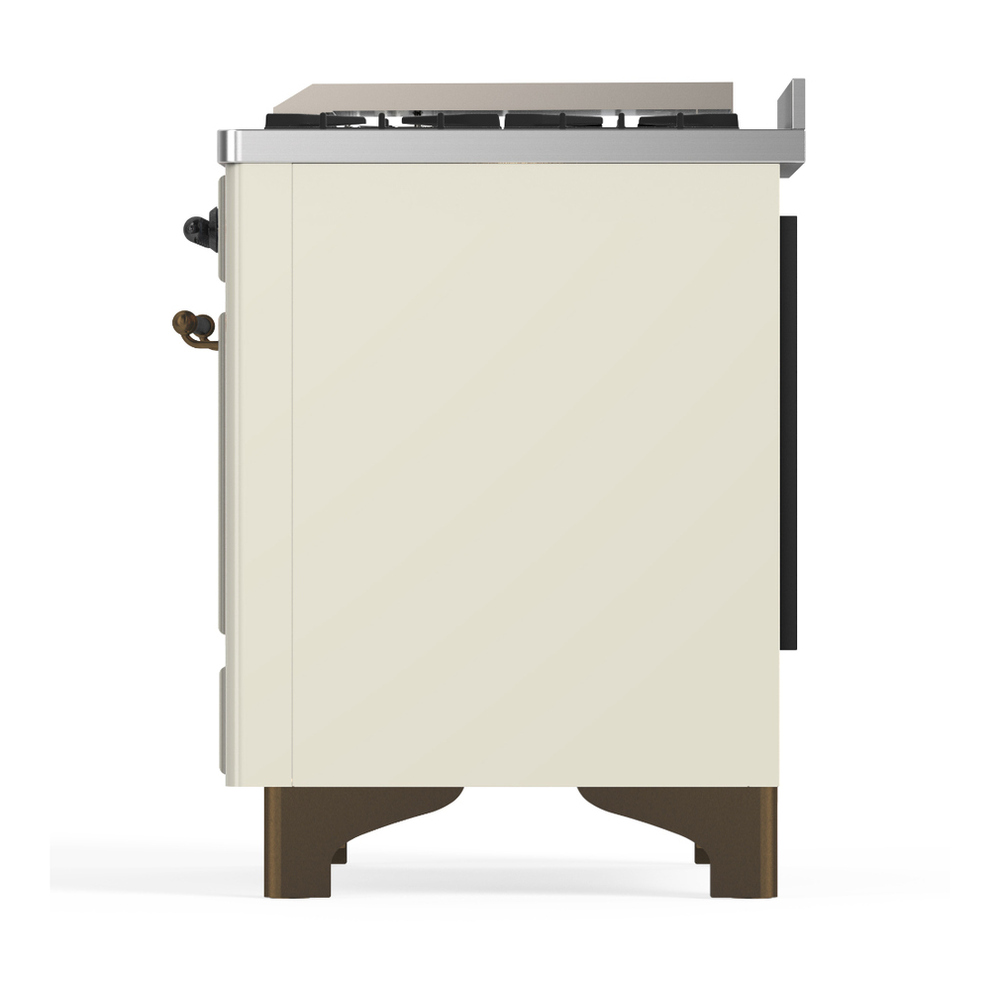 ILVE UM60FSQNR3AWBLP Majestic III 60 inch Dual Fuel Range with 7 Burners, Griddle and French Top, Dual Function Burner with up to 25,000 BTU (Liquid Propane, Solid Door, Antique White, Burnished) 9 ILVE-UM60FSQNR3AWBLP-Left Side View